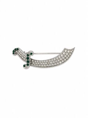 Vintage ORA Rhinestone Scimitar Sword Brooch Signed